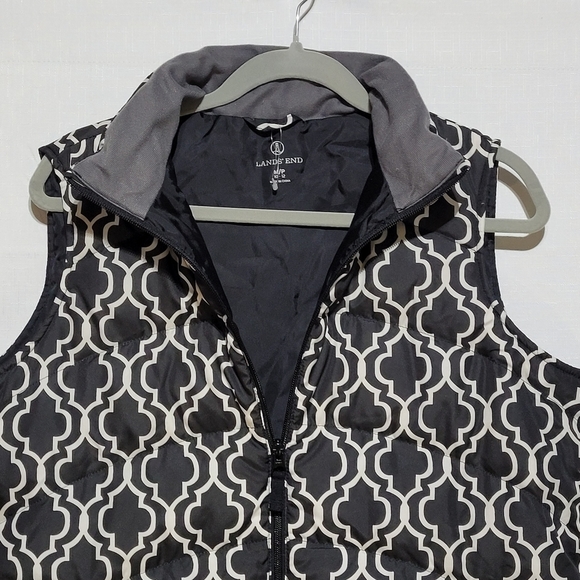 Land's End NWOT Puffer Vest Black and White Zippered Front Collar Pockets -295 - Picture 10 of 14